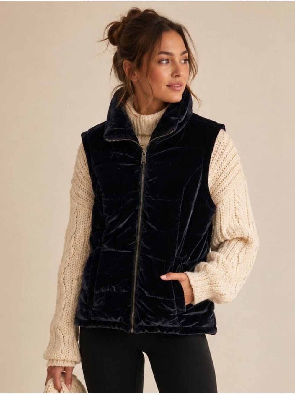 CHRISTOPHER & BANKS VELVET QUILTED BLACK JACKET - LIKE NEW - SIZE SMALL